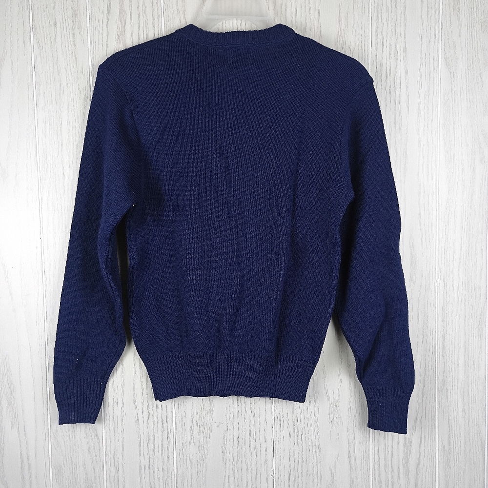 VINTAGE w/tag 1980's Extremely Rare Navy yellow Sony Tape knitted Sweater Size S - Picture 7 of 14